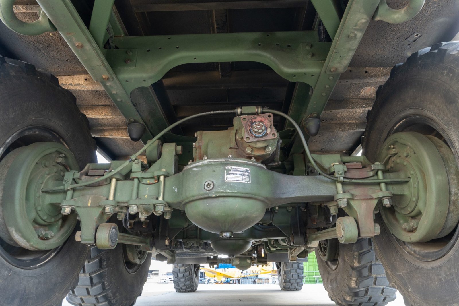 M35A3 underside showing axles, Allison automatic transmission and T-136 transfer case