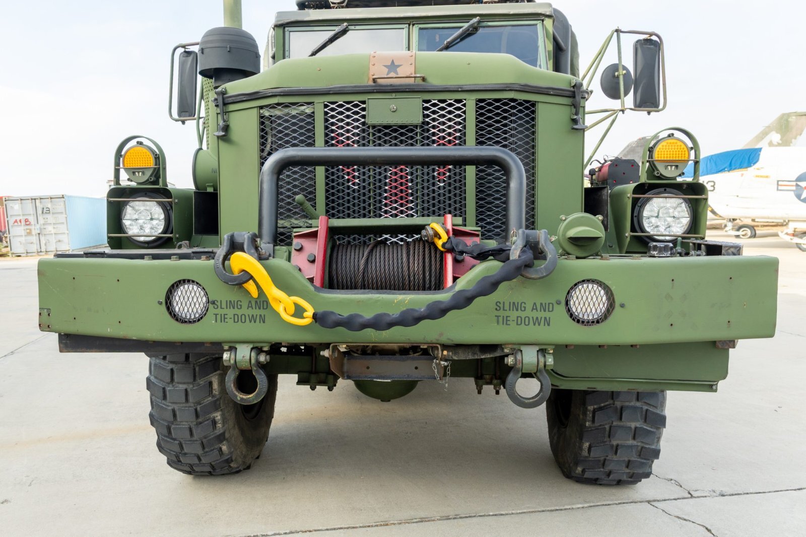 M35A3 front bumper with 10,000-lb Garwood hydraulic winch and LED lights